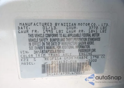 2013 Nissan Sentra Sv из США, поврежденный, VIN 3N1AB7AP3DL670012